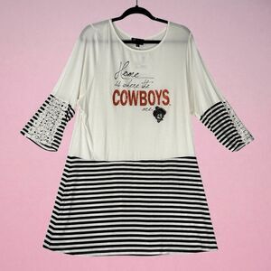 Oklahoma State University Tunic Top White Black Stripe OSU Graphics